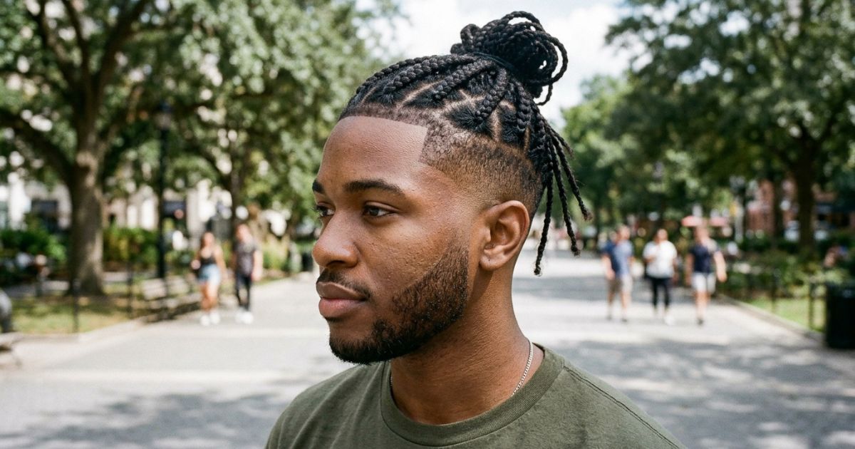 Box Braids with Mid Taper Fade