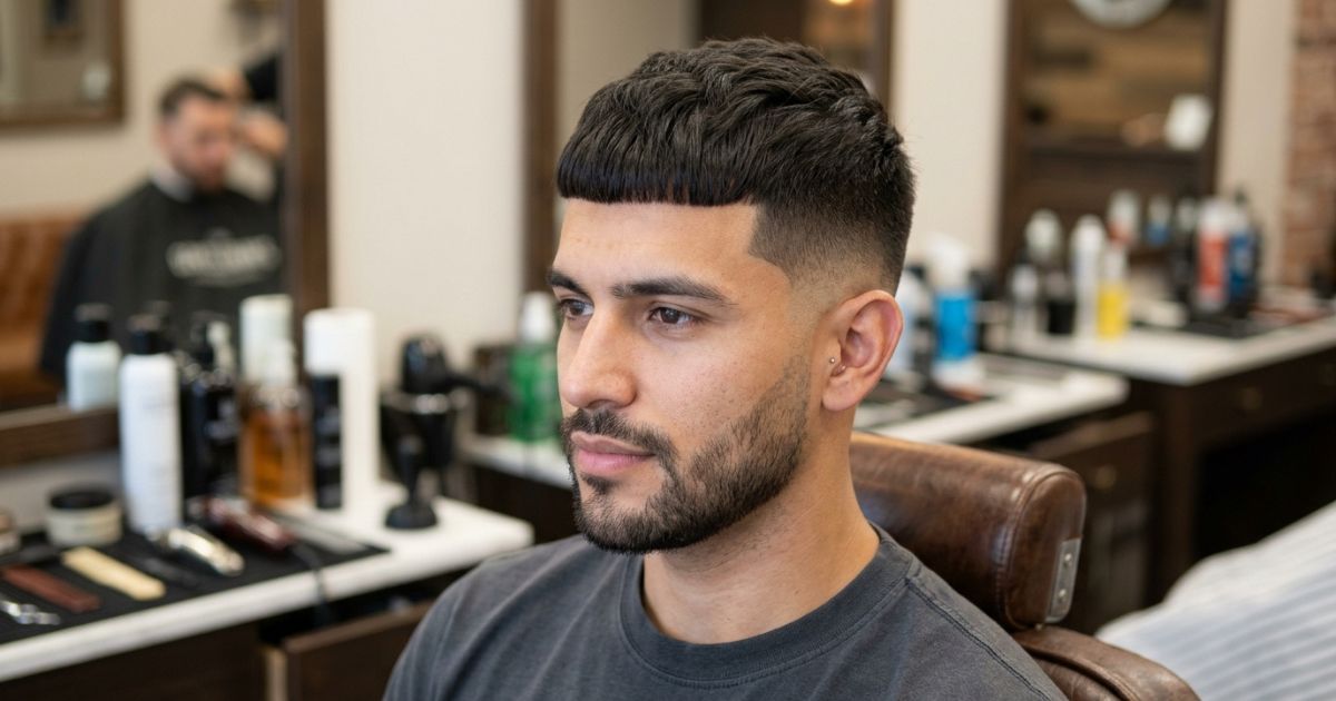 Caesar Cut With Mid Taper Fade
