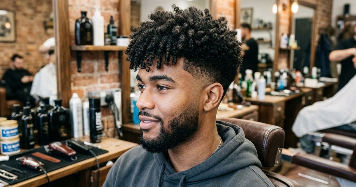 Curly Fringe with Mid Taper Fade