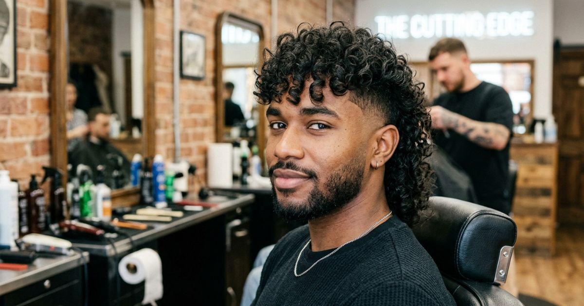 Curly Mullet With Mid Taper Fade