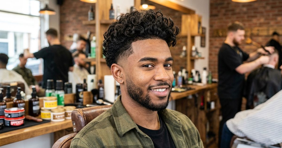 Curly Quiff With Mid Taper Fade
