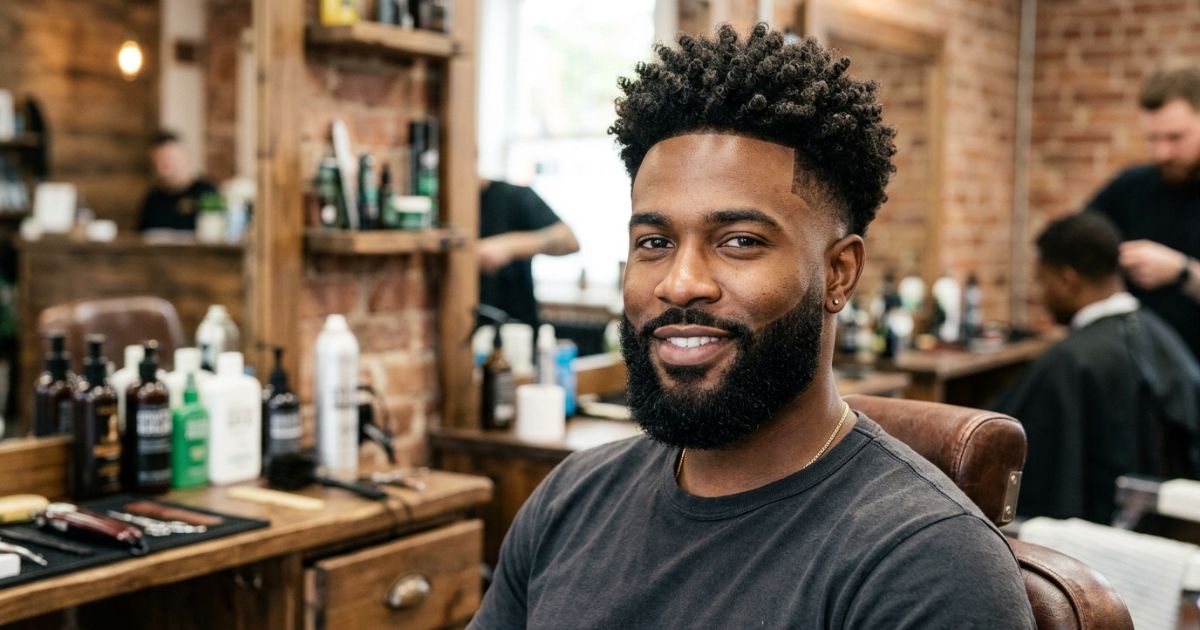Curly Top Fade with Beard