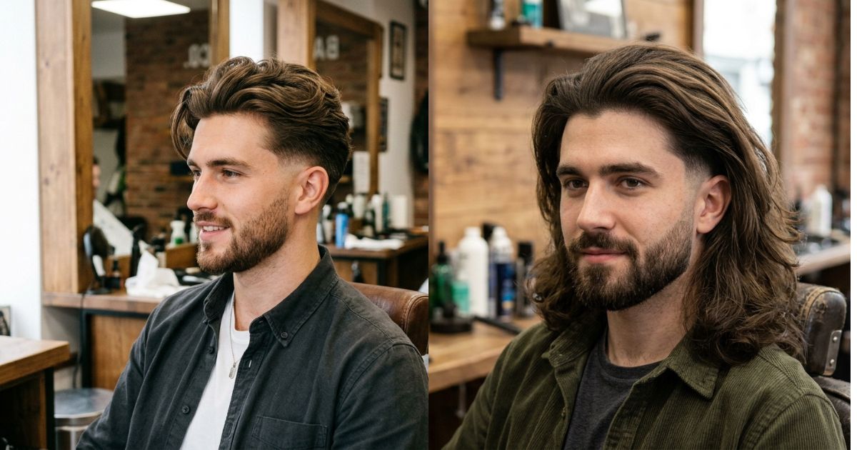 Long Brown Hair Taper Fade