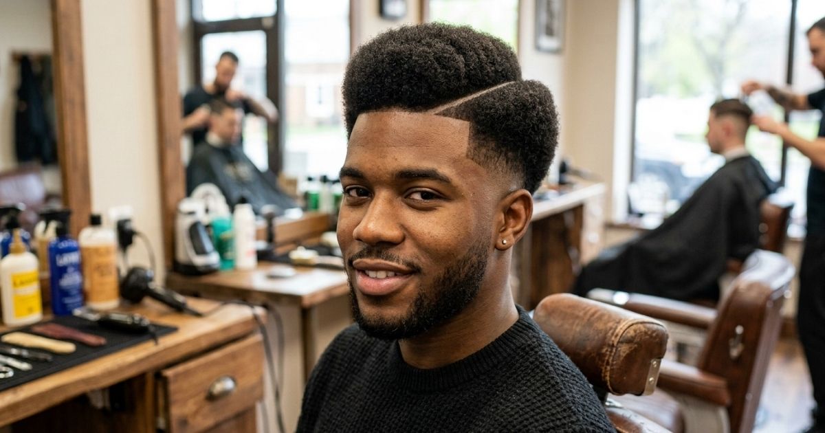 Low Fade Afro with Part