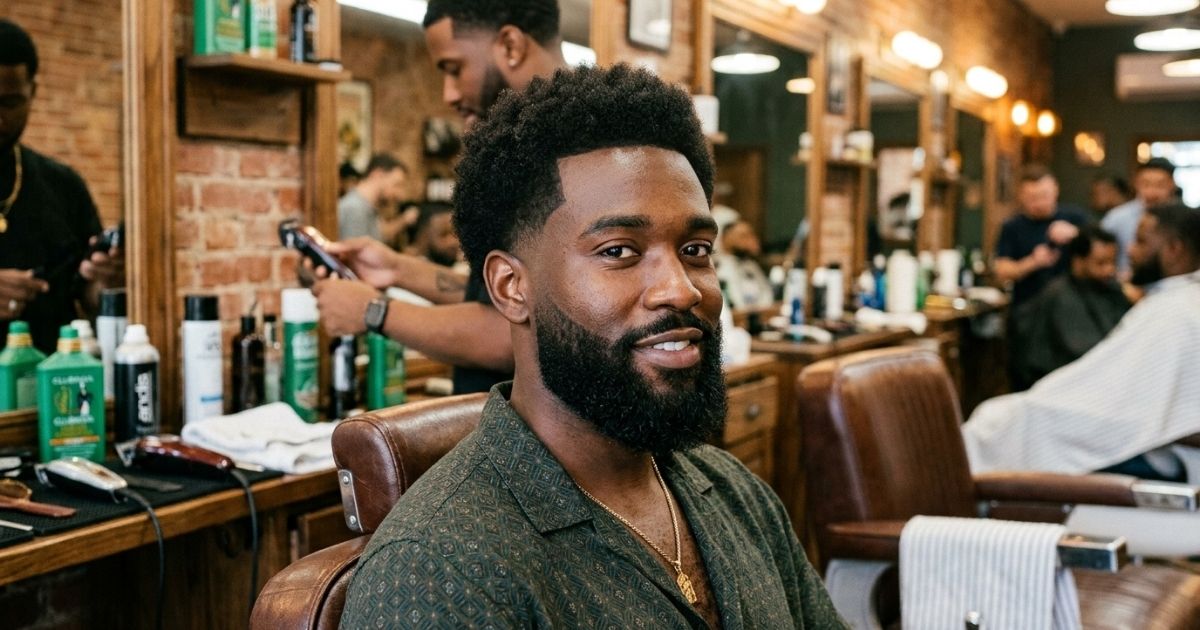 Low Taper Fade Afro with Beard
