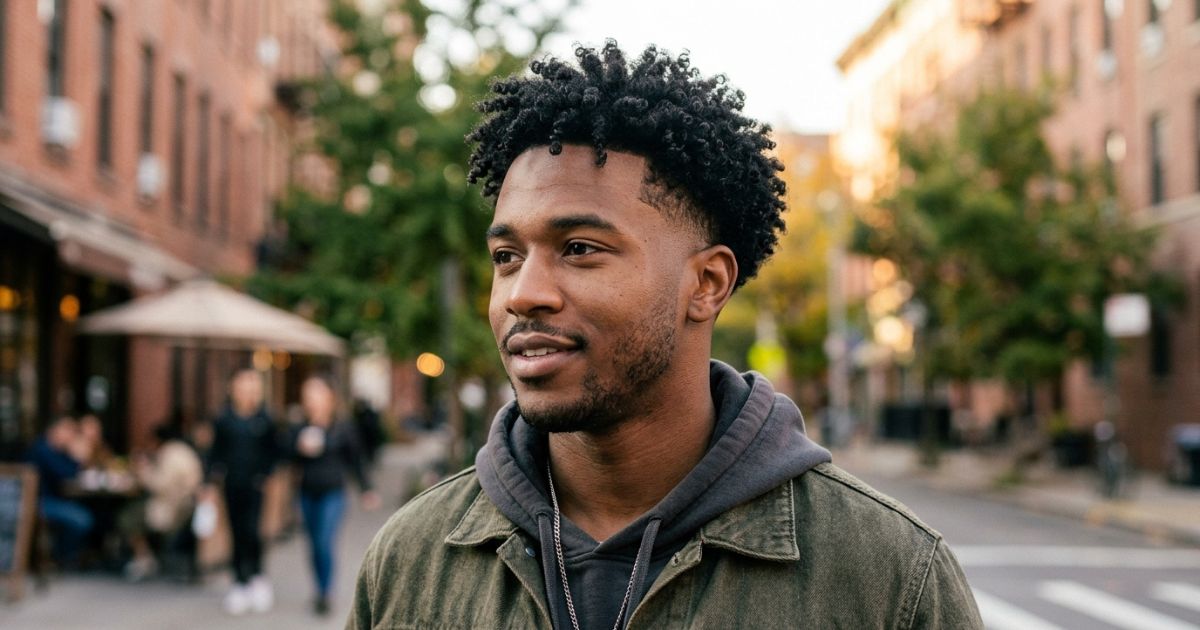 Low Taper Fade Curly Hair Black Male