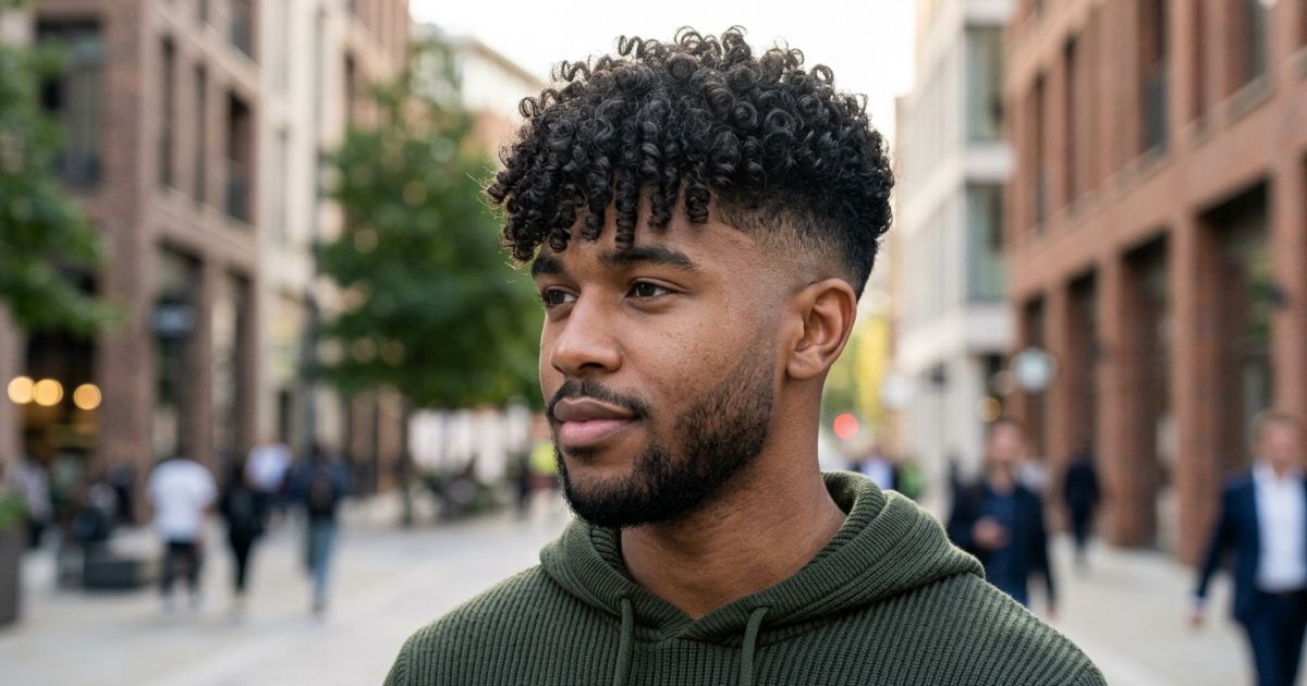 Low Taper Fade Curly Hair Fringe
