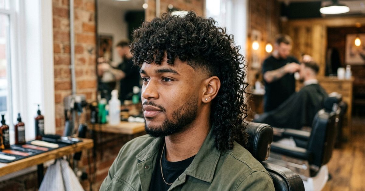 Low Taper Fade Curly Hair Mullet