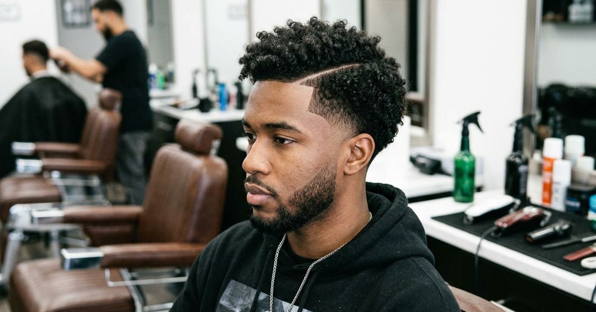 Low Taper Fade Curly Hair With Hard Part