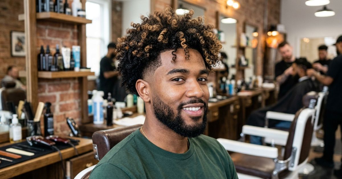 Low Taper Fade Curly Hair With Highlights
