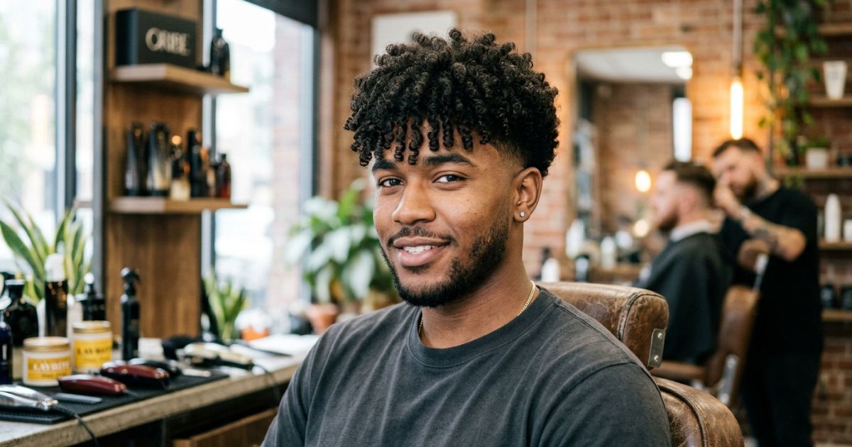 Low Taper Fade with Curly Fringe