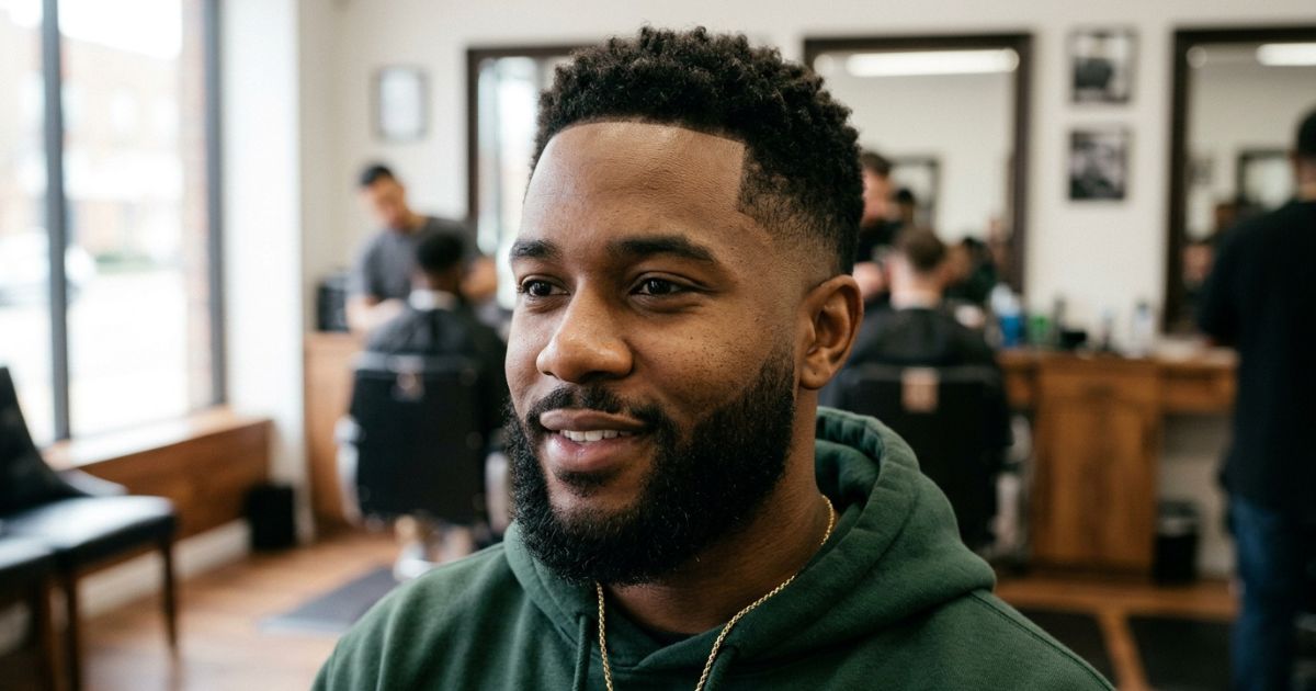 Mid Taper Fade Black Male with Beard