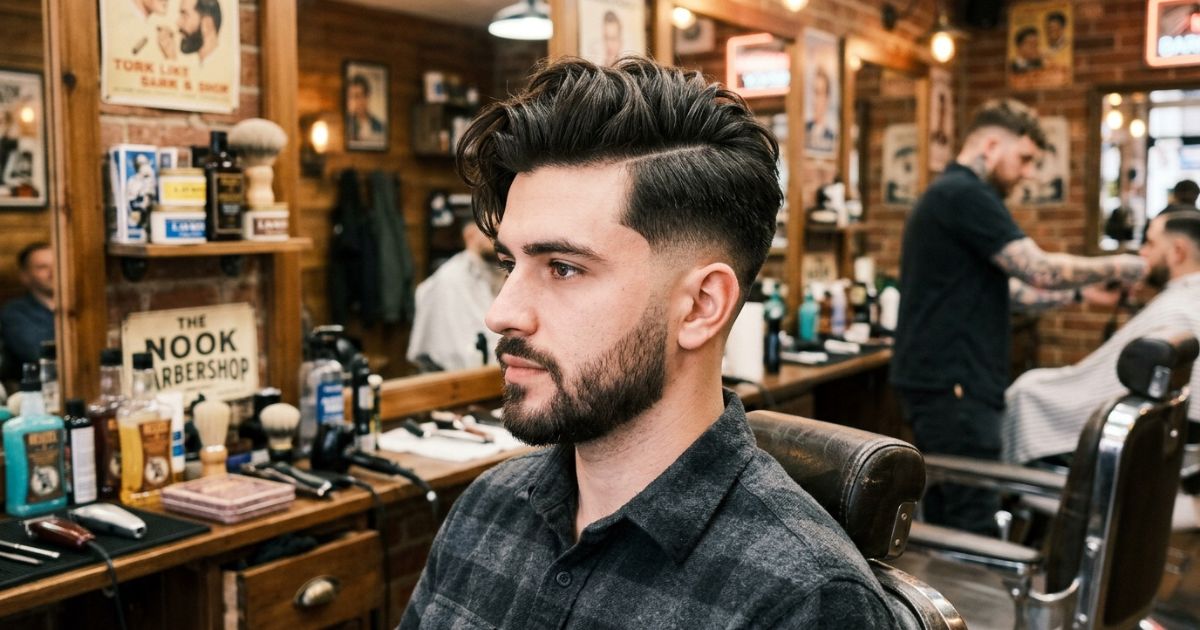 Mid Taper Fade With Hard Part (Long Hair)