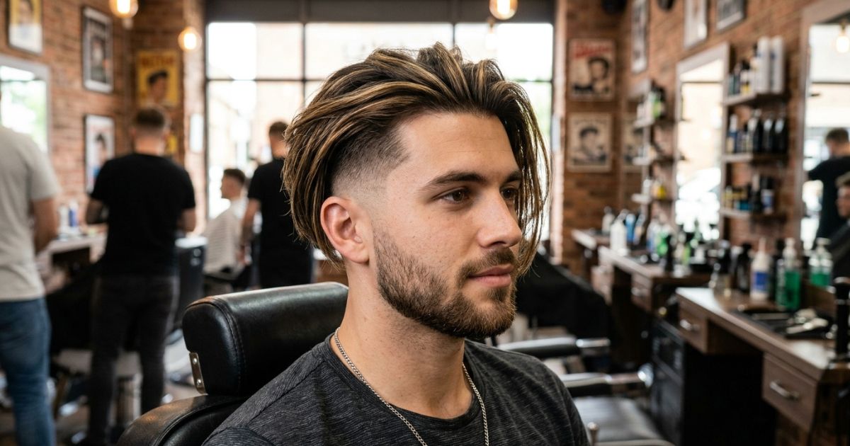 Mid Taper Fade With Highlights (Long Hair)
