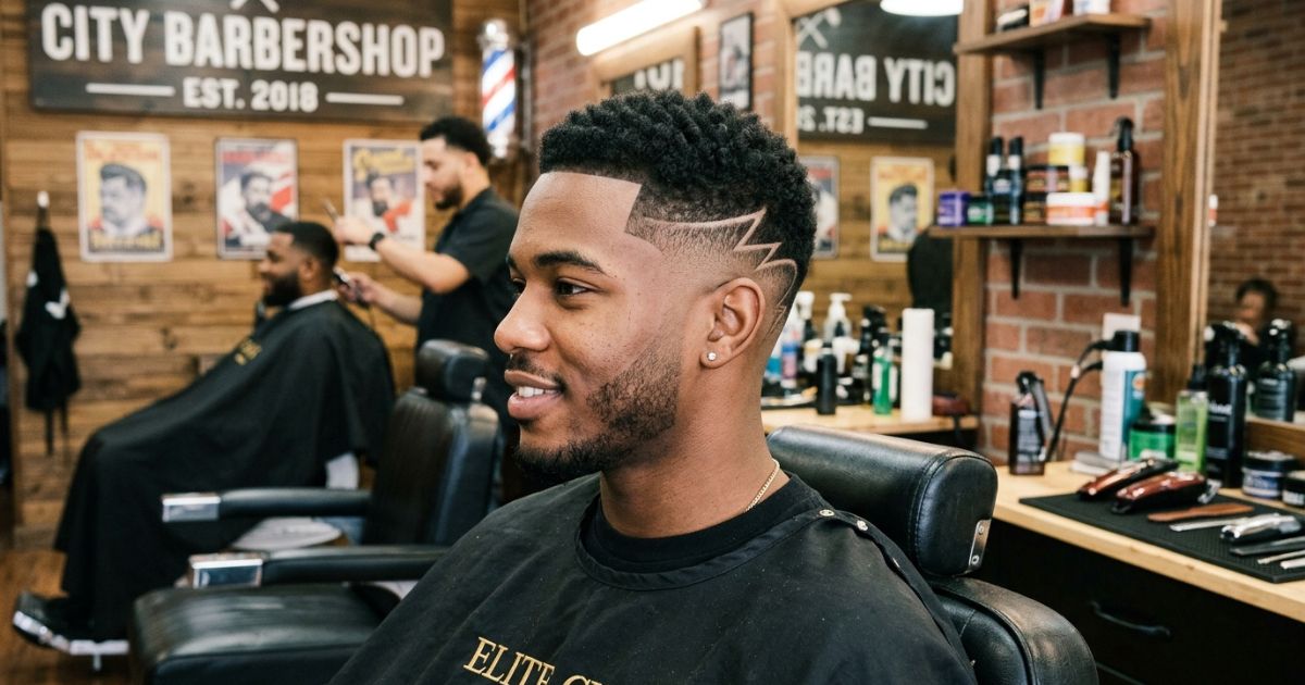 Mid Taper Fade With Line Design