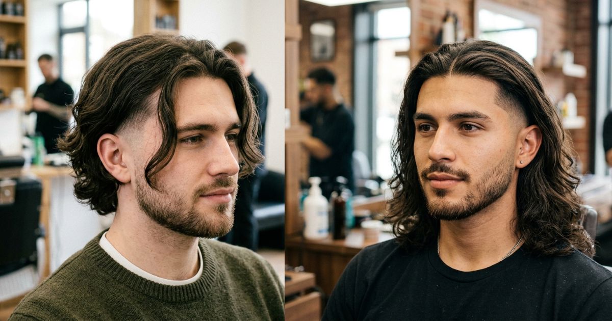 Middle Part Long Hair Taper Fade