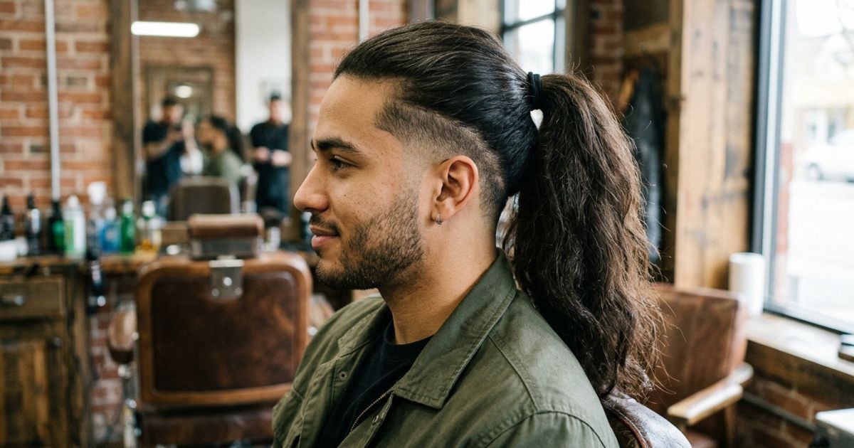 Ponytail Long Hair Taper Fade