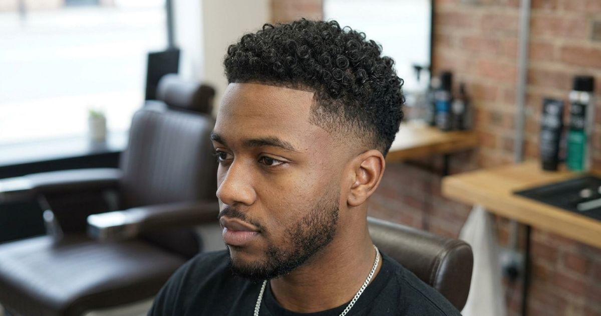 Short Curly Top With Mid Taper Fade