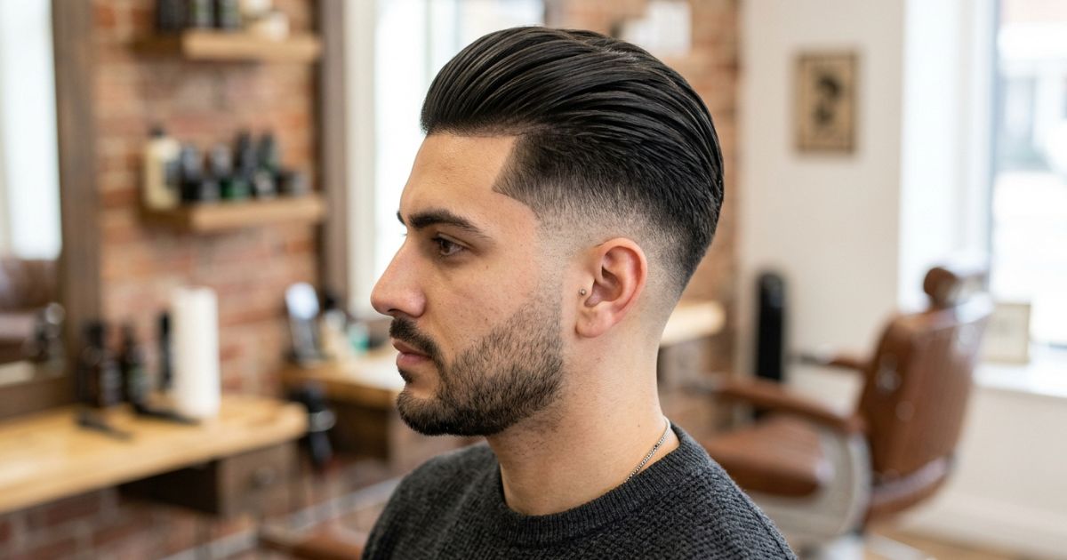 Slick Back Long Hair Taper Fade