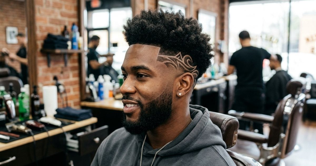 Taper Fade Afro with Design