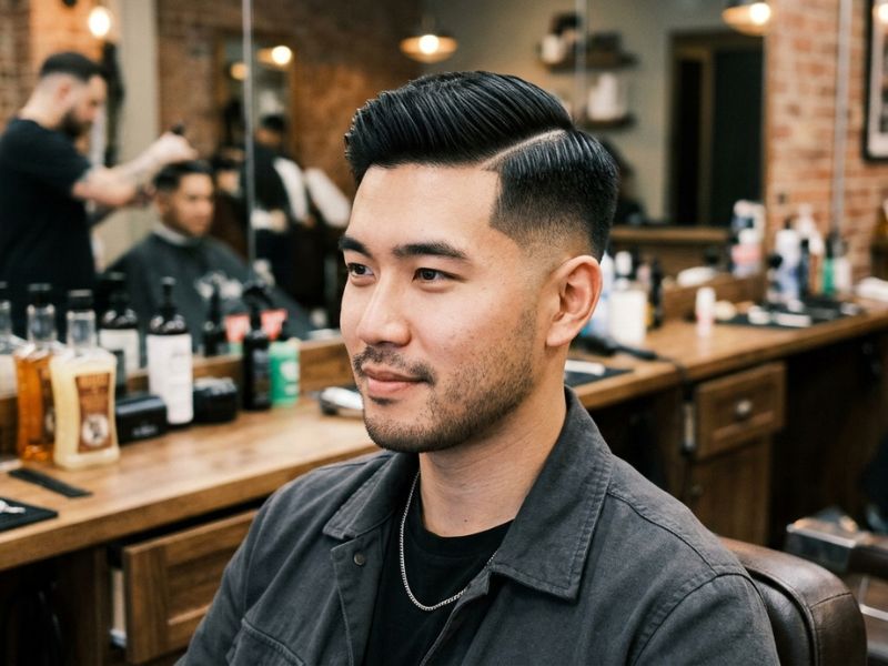 Asian Low Taper Fade Side Part