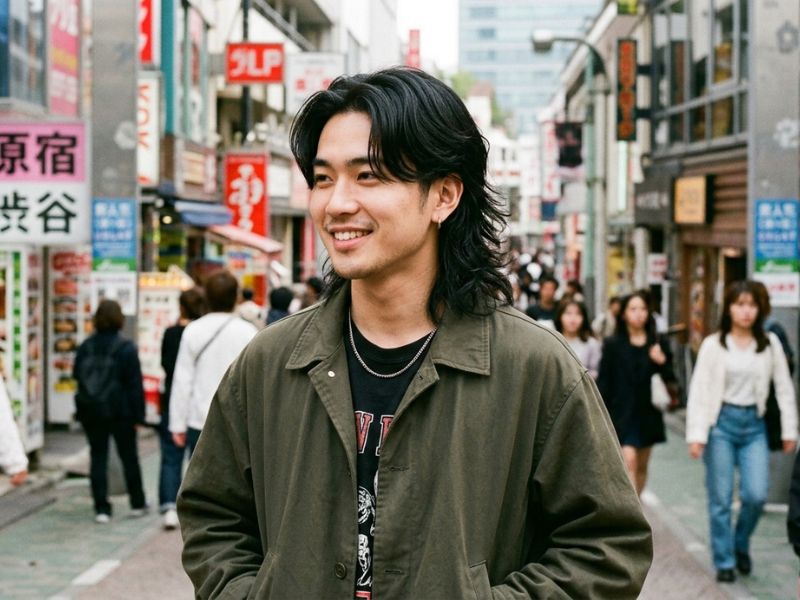 Asian Middle-Part Mullet