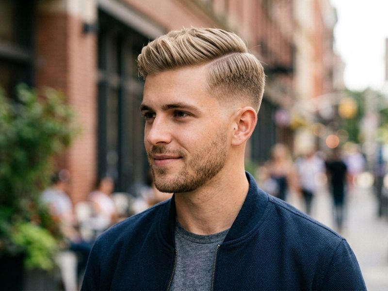 Blonde Low Taper Fade Side Part