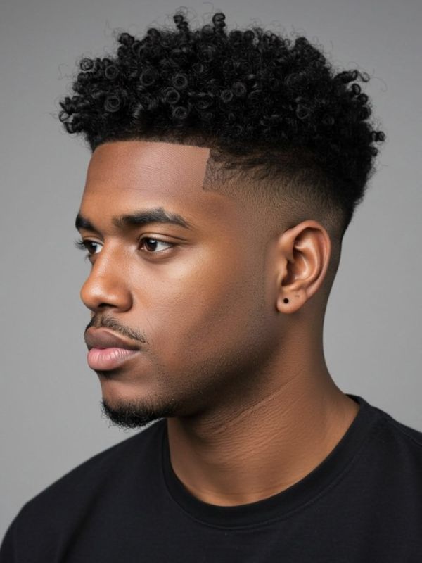  Burst Fade Curly Hair Black