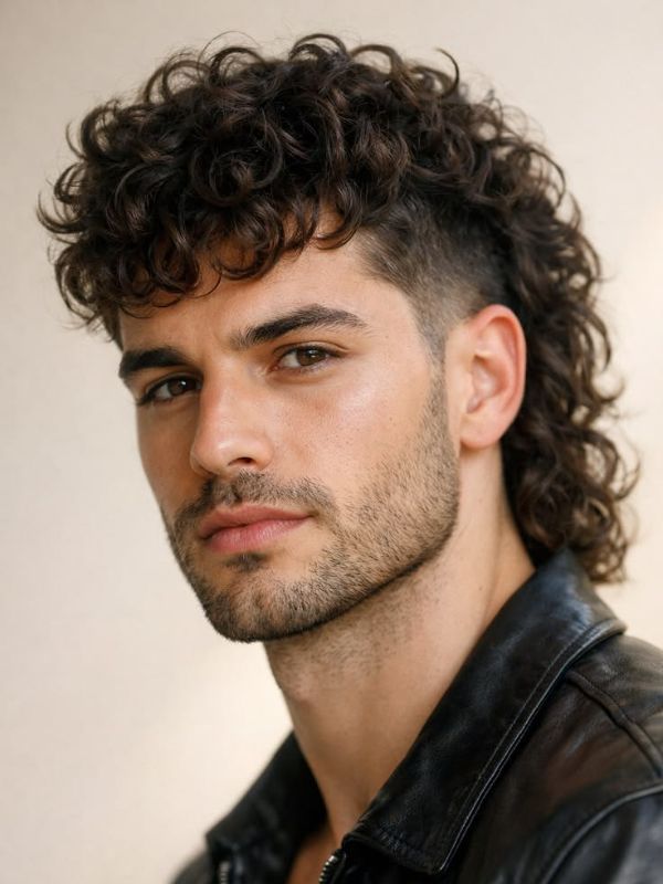 Burst Fade Mullet Curly Hair