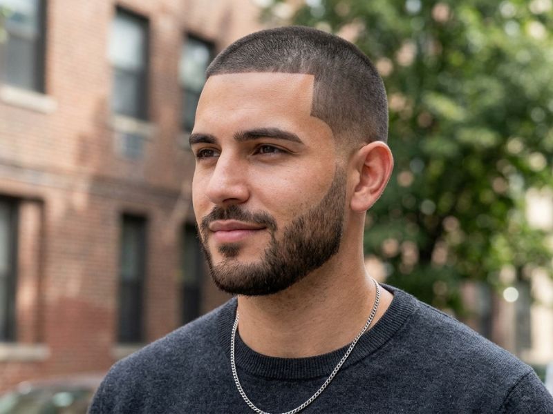 Buzz Cut with Sharp Edge Up