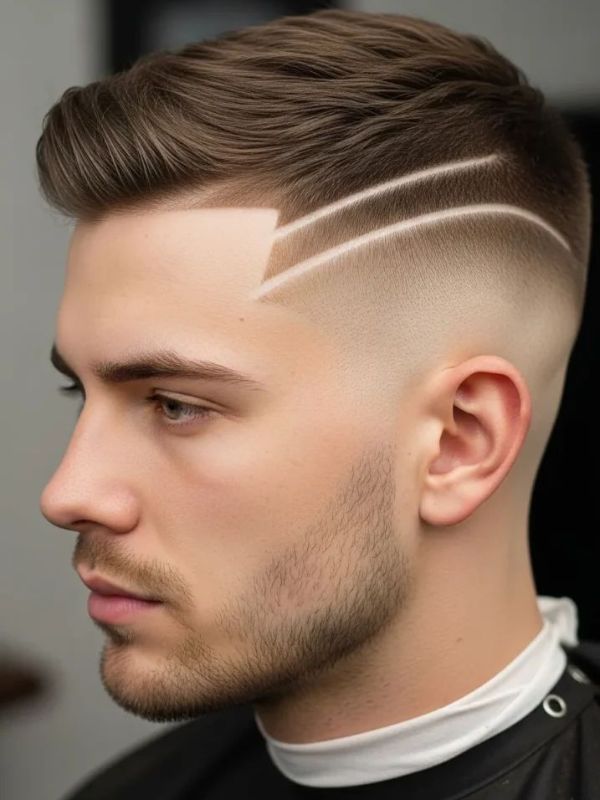 Cropped Crew Cut with Shaved Line Design