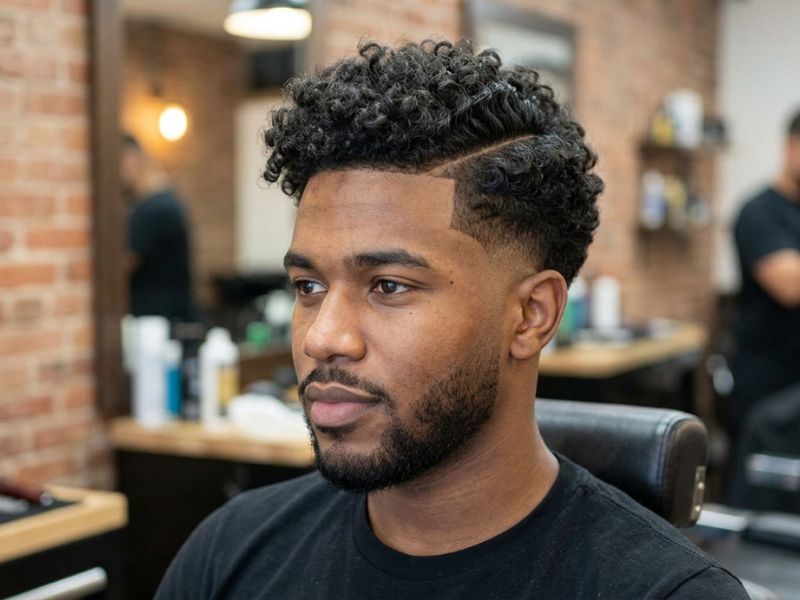 Curly Hair Low Taper Fade Side Part