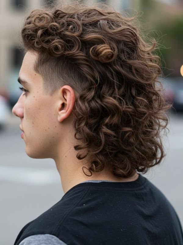High Burst Fade Curly Hair Mullet