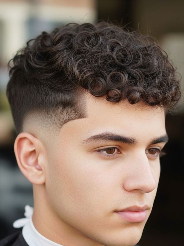 High Fade Haircut Men Curly Hair