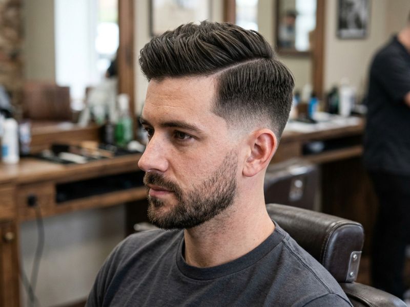 Layered Low Taper Fade Side Part