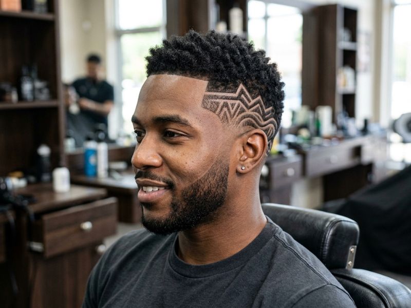 Low Taper Fade Black Haircut with Hair Design