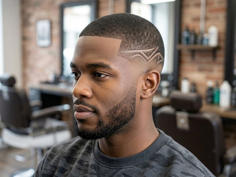 Low Taper Fade Buzz Cut with Hair Design