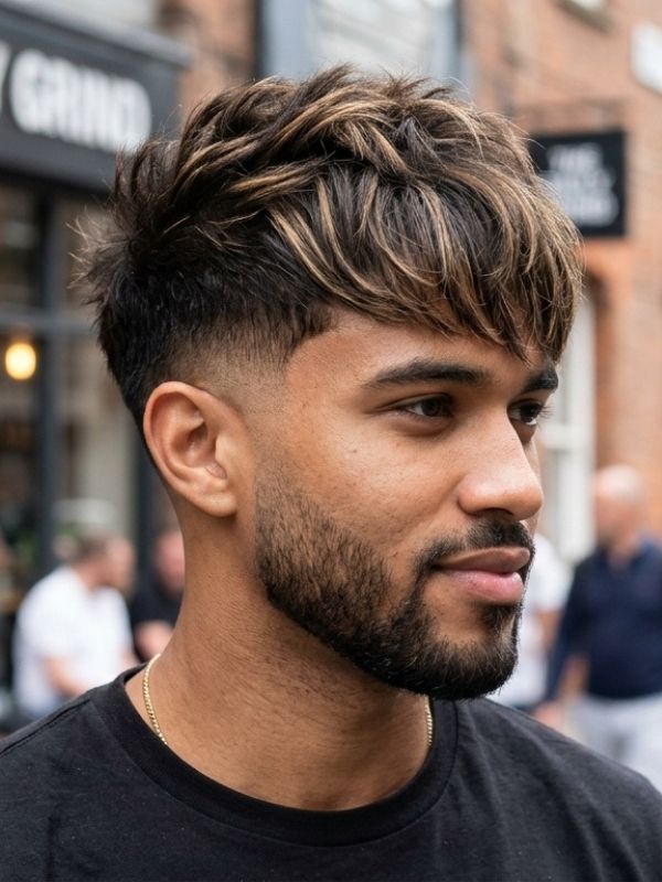 Low Taper Fade Fringe with Highlights
