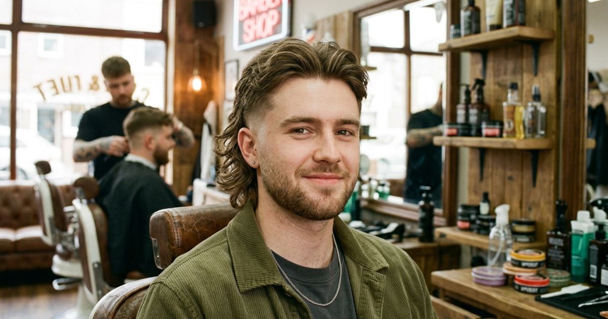 Low Taper Fade Modern Mullet with Middle Part