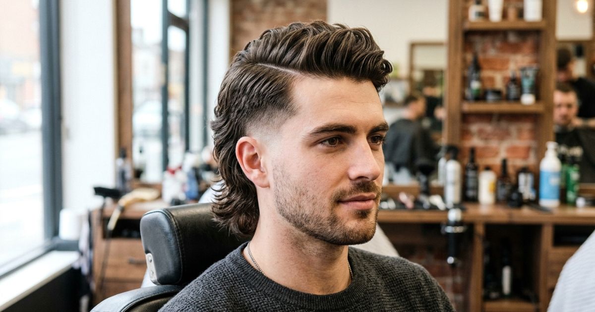 Low Taper Fade Modern Mullet with Side Part