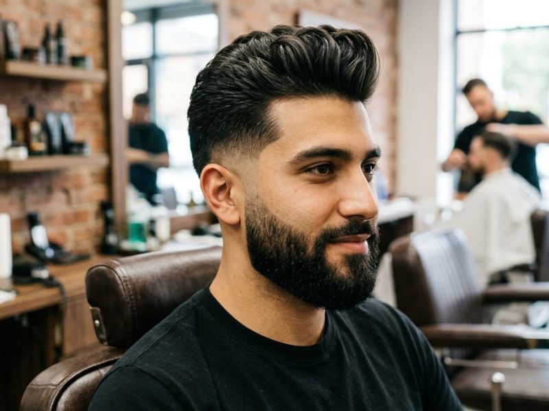 Low Taper Fade Quiff with Beard