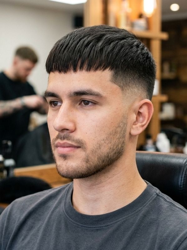 Low Taper Fade Short Fringe for Straight Hair