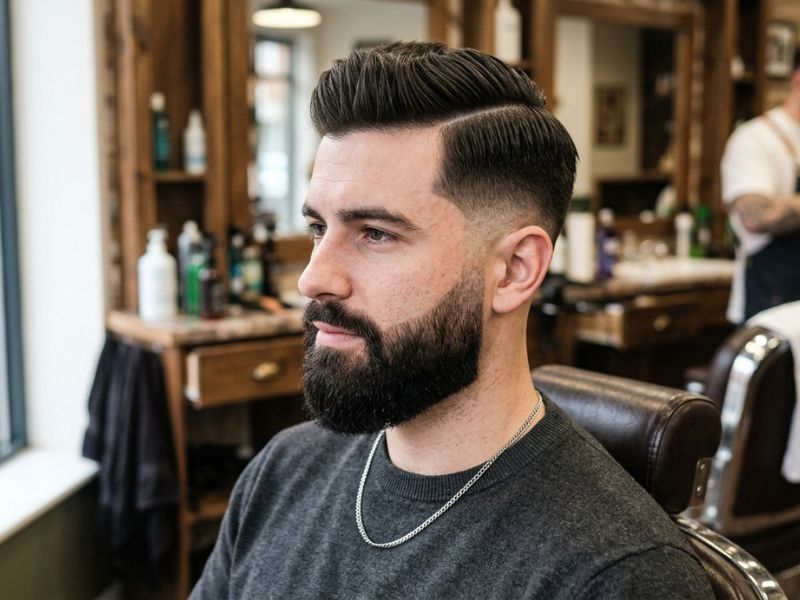 Low Taper Fade Side Part with Beard