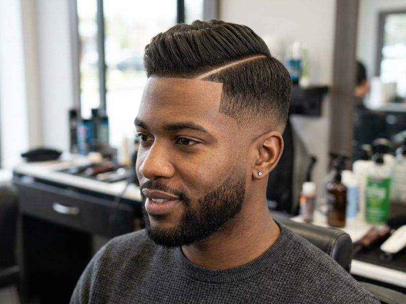 Low Taper Fade Side Part with Hard Part