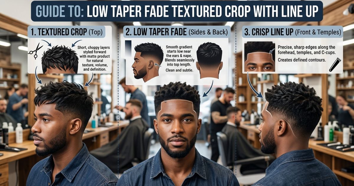 Low Taper Fade Textured Crop with Line Up