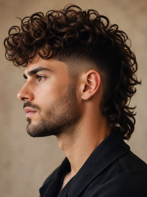 Modern Mullet Burst Fade Curly Hair