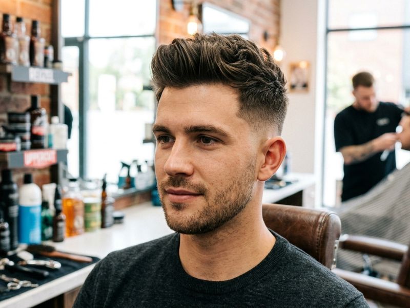 Short Textured Quiff with Mid Fade