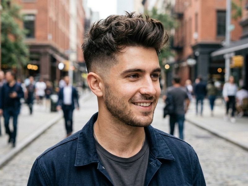 Tousled Textured Quiff with Low Fade